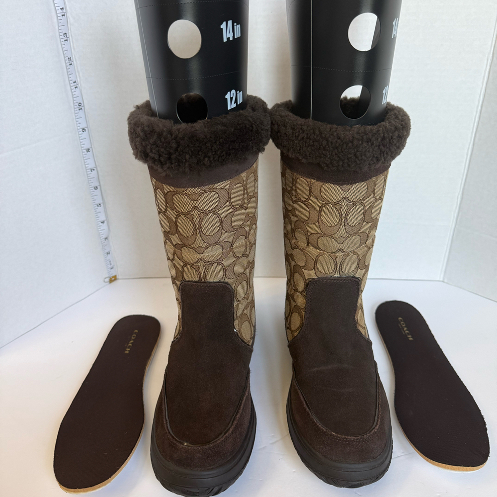 Coach Sherman Signature Suede & Shearling Mid-Calf Winter Boots Brown 8B A00771